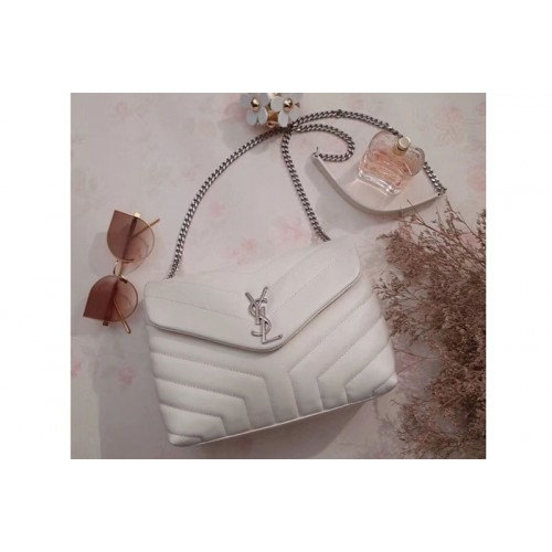 YSL Small Loulou Chain Bags Original Calfskin Leather White