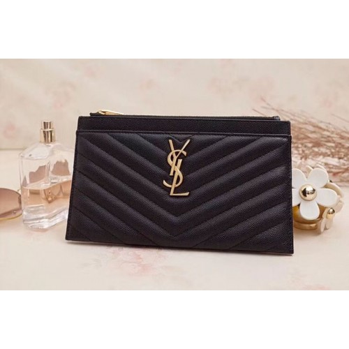 YSL Monogram Bill Pouch in Grain De Poudre Embossed Leather Black Gold Hardware