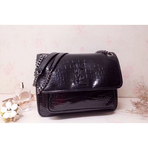 YSL Niki Medium Bag in Black Embossed Crocodile YSL Niki Medium Bag in Black Embossed Crocodile