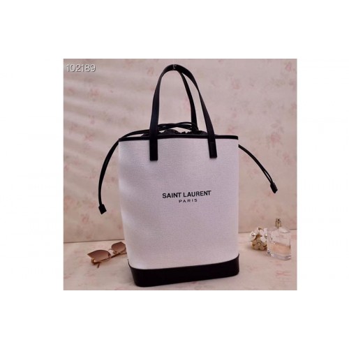 YSL Teddy Shopping Bag in Linen Canvas White
