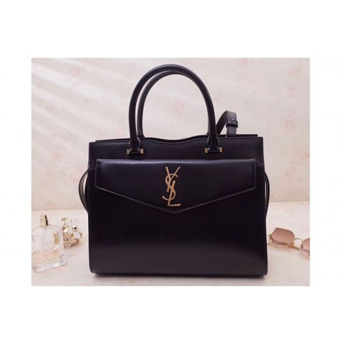 YSL Medium Uptown Tote in Black Shiny Smooth Leather 