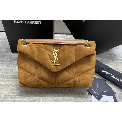 YSL PUFFER SMALL Bag IN Brown QUILTED Suede YSL PUFFER SMALL Bag IN Brown QUILTED Suede