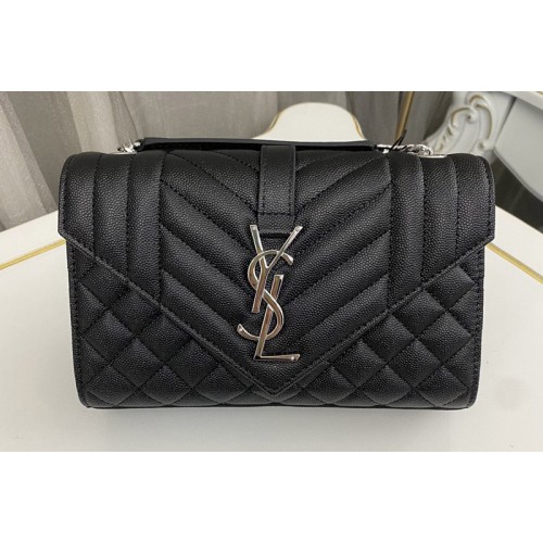 YSL ENVELOPE SMALL bag IN Black QUILTED GRAIN DE POUDRE EMBOSSED LEATHER With Silver