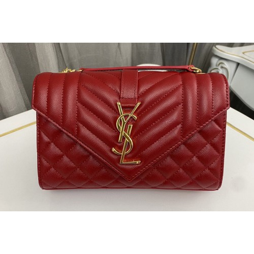 YSL ENVELOPE SMALL bag IN Red QUILTED GRAIN DE POUDRE EMBOSSED LEATHER