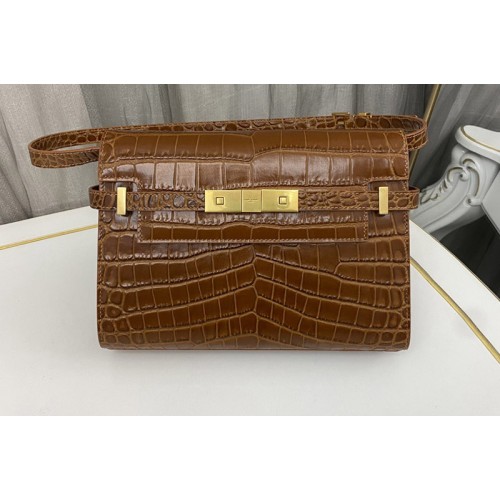 YSL MANHATTAN SMALL SHOULDER BAG IN DARK CARAMEL CROCODILE-EMBOSSED LEATHER YSL MANHATTAN SMALL SHOULDER BAG IN DARK CARAMEL CROCODILE-EMBOSSED LEATHER