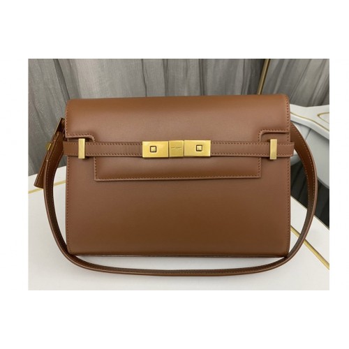 YSL MANHATTAN SMALL SHOULDER BAG IN Brown Leather