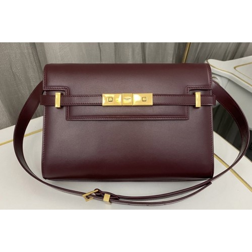 YSL MANHATTAN SMALL SHOULDER BAG IN Burgundy Leather