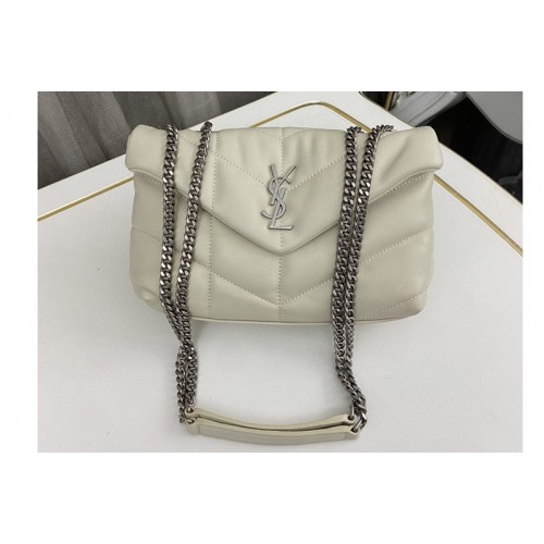 YSL TOY PUFFER Bag IN White LEATHER With Silver Buckle