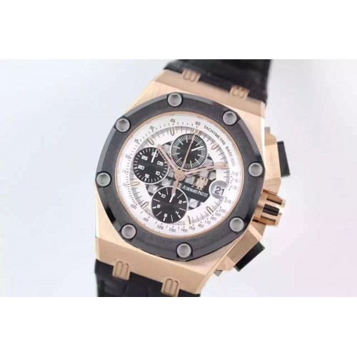 Audemars Piguet Royal Oak Offshore Ruben Barrichello II RG JF Best Edition Silver Dial on Black Leather Strap A3126