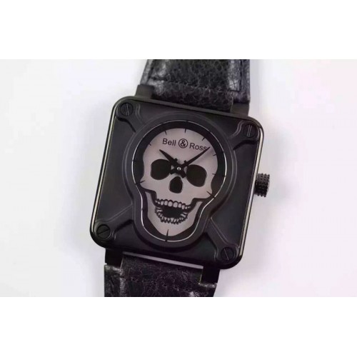 Bell&Ross BR 01 Skull PVD Gray Dial on Black Leather Strap MIYOTA 9015 (Free Rubber Strap)