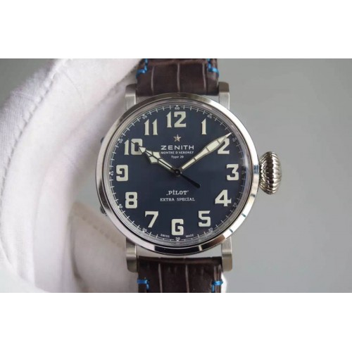 Zenith Pilot Type 20 Extra Special SS V6F 1:1 Best Edition Blue Dial on Brown Leather Strap A2824