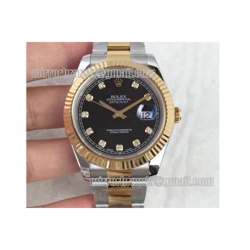Rolex Date Just II 41mm SS/YG Black Dial Diamonds Marker on SS/YG Bracelet A3136 Rolex Date Just II 41mm SS/YG Black Dial Diamonds Marker on SS/YG Bracelet A3136