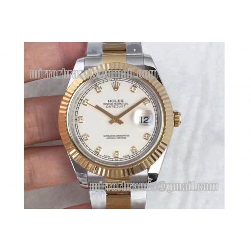 Rolex Date Just II 41mm SS/YG White Dial Diamonds Marker on SS/YG Bracelet A3136 Rolex Date Just II 41mm SS/YG White Dial Diamonds Marker on SS/YG Bracelet A3136