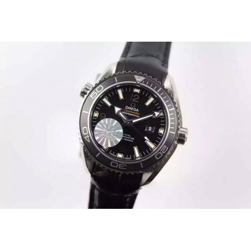 Omega Planet Ocean Professional SS V6F 37mm Ladies Ceramic Bezel on Black Leather Strap A8520