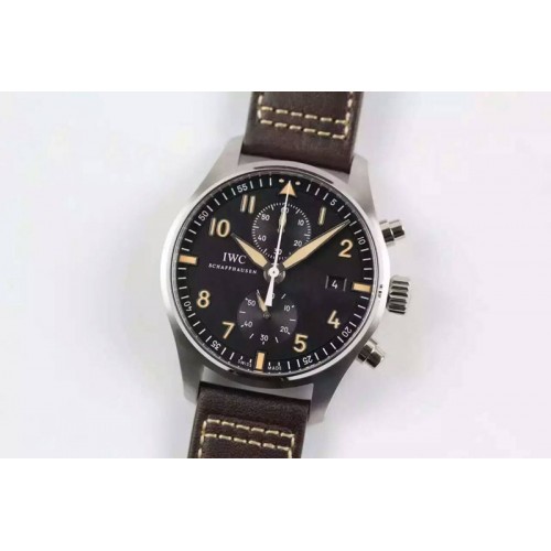 IWC Pilot Chrono SS 387808 ZF Best Edition Black Dial on Brown Leather Strap A7750 IWC Pilot Chrono SS 387808 ZF Best Edition Black Dial on Brown Leather Strap A7750