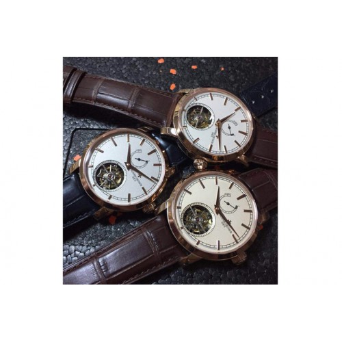 Vacheron Constantin The Patrimony Tourbillon RG Power Reserve White Dial on Brown Croco Leather Strap