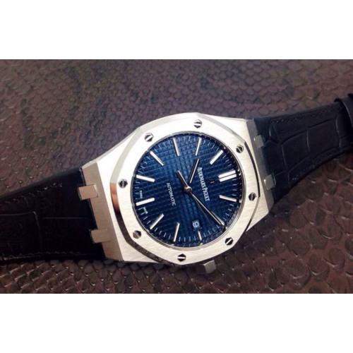 Audemars Piguet Royal Oak 41mm 15400 1:1 Best Edition Blue Dial on Black Leather Strap MIYOTA9015