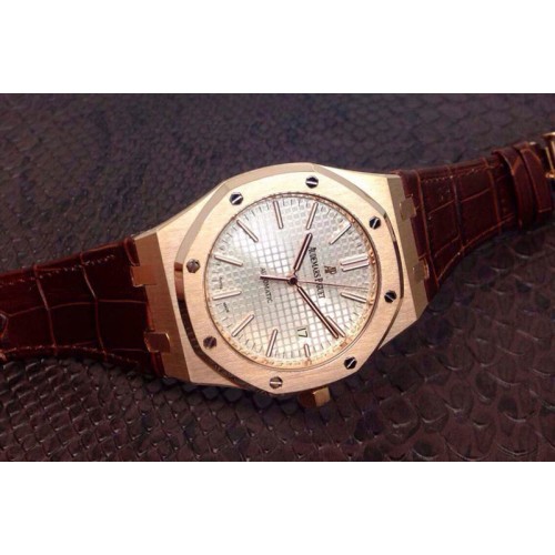 Audemars Piguet Royal Oak 41mm 15400 1:1 Best Edition RG Silver Dial on Black Leather Strap MIYOTA9015
