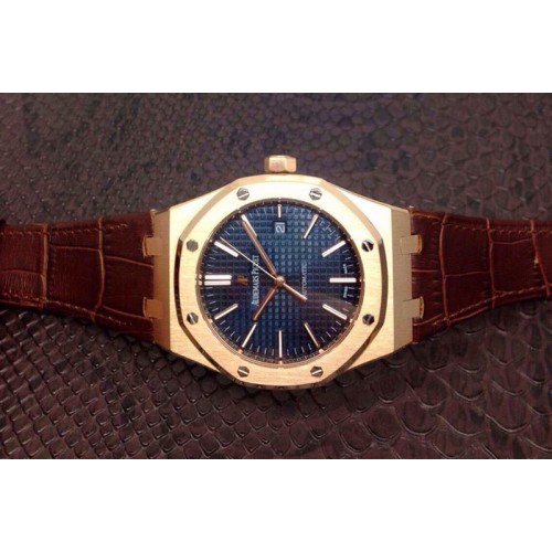 Audemars Piguet Royal Oak 41mm 15400 1:1 Best Edition RG Blue Dial on Black Leather Strap MIYOTA9015