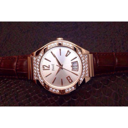 Piaget Piaget Polo RG Silver Dial Diamonds Bezel on Brown Leather Strap MIYOTA9015