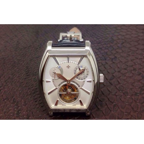 Vacheron Constantin Malte Tourbillon SS White Dial on Black Leather Strap