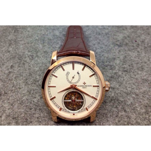 Vacheron Constantin The Patrimony Tourbillon RG Power Reserve TF Best Edition Cream Dial on Brown Croco Leather Strap