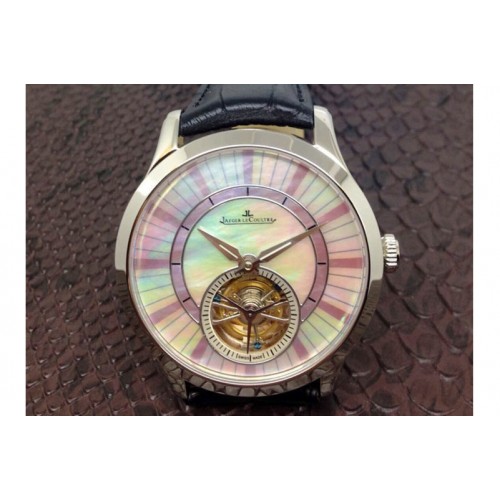 Jaeger-LeCoultre Master Tourbillon SS White MOP Dial on Black Leather Strap