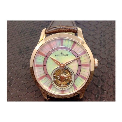 Jaeger-LeCoultre Master Tourbillon RG White MOP Dial on Black Leather Strap