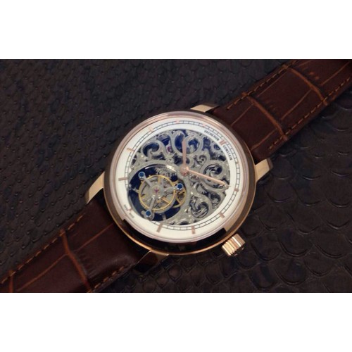 Vacheron Constantin Patrimony Tourbillon RG White Skeleton Dial on Black Leather Strap