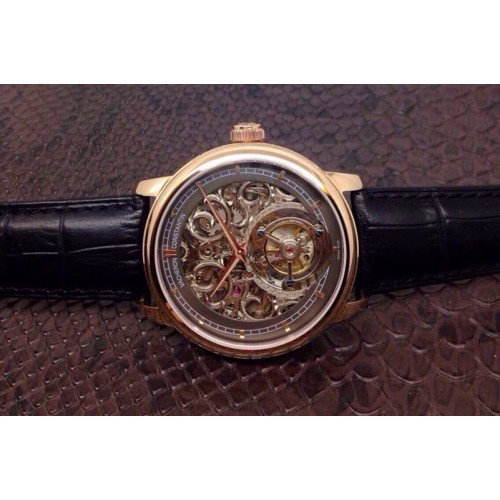 Vacheron Constantin Patrimony Tourbillon RG Gray Skeleton Dial on Black Leather Strap