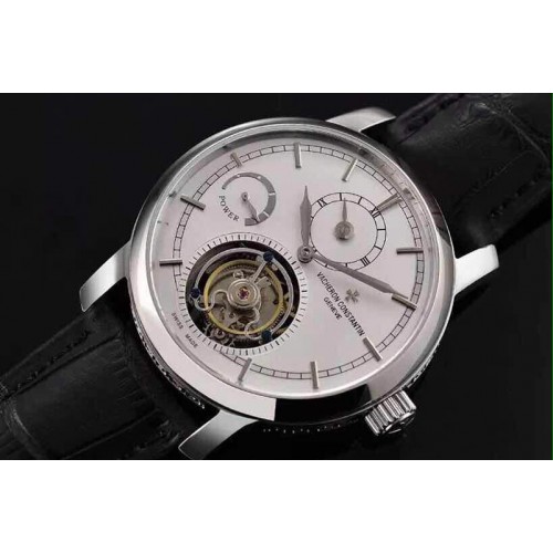 Vacheron Constantin The Patrimony Tourbillon SS Power Reserve TF Best Edition White Dial on Black Croco Leather Strap