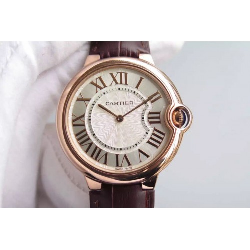 Cartier Ballon Bleu 40mm RG White Texture Dial RG Markers on Brown Leather Strap MIYOTA9015