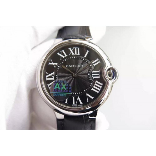 Cartier Ballon Bleu 40mm SS Black Texture Dial on Black Leather Strap MIYOTA9015