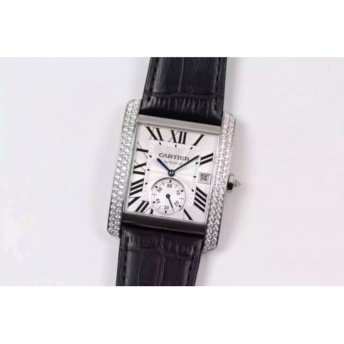 Cartier Tank MC RG White Textured Dial on Brown Leather Strap MIYOTA 9015