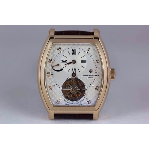 24K Gold Wrapped Vacheron Constantin Malte Regulator Tourbillon Rose Gold/Leatch White Dial Flying Tourbillon