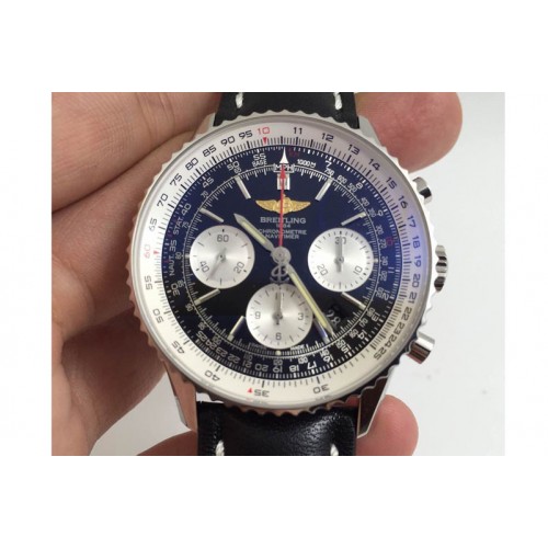Breitling Navitimer 01 1:1 SS Black Dial on Black Leather Strap A7750
