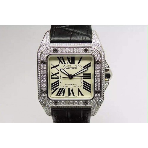 Cartier WM501751 Santos 100 39MM SS/Leather White Swiss Eta 2688 Ult Ver Replica Watches