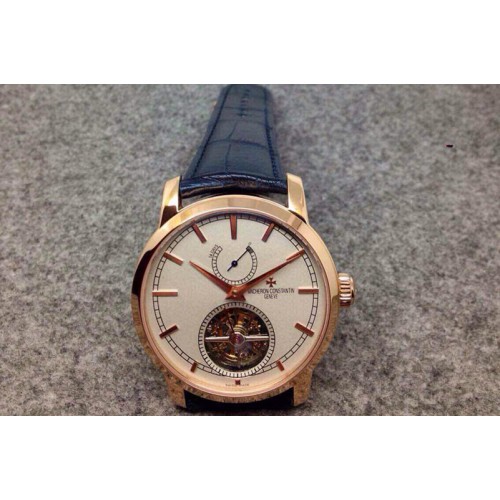 Vacheron Constantin The Patrimony Tourbillon RG Power Reserve TF Best Edition Gray Dial on Blue Croco Leather Strap