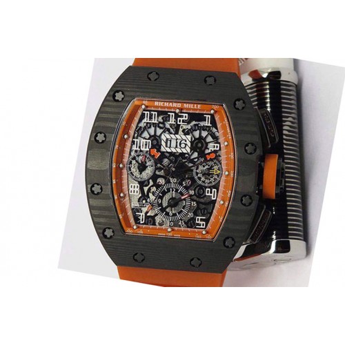 Richard Mille RM011-FM (Felipe Massa) Forged Carbon Flyback Chrono SS Skeleton Dial Asian 7750 Orange