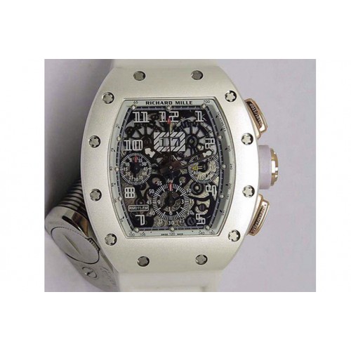 Richard Mille RM011-FM (Felipe Massa) Forged Carbon Flyback Chrono SS Skeleton Dial Asian 7750 White