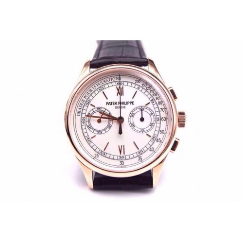 Patek Philippe Chronographe 5170J RG White Dial on Black Leather Strap Venus Handwind