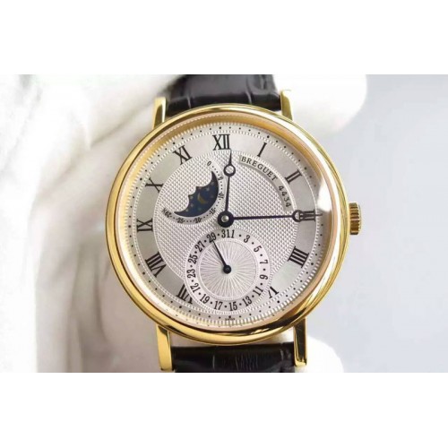 Breguet Classique YG Moonphase White Textured Dial on Black Leather Strap Cal.5165R Movement