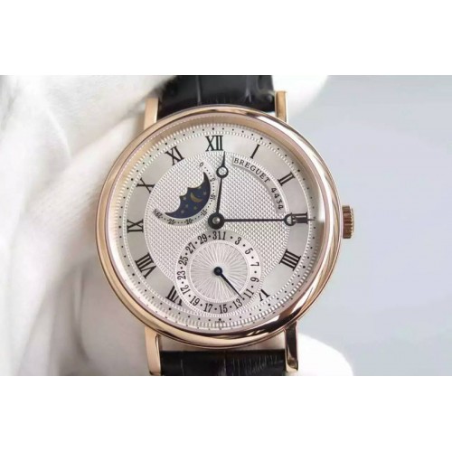 Breguet Classique RG Moonphase White Textured Dial on Brown Leather Strap Cal.5165R Movement