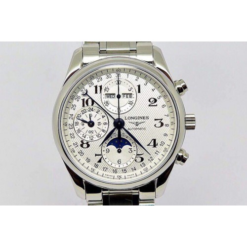 Longines Master Moonphase Chronograph SS White Dial on Bracelet A7751