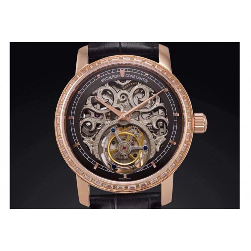 24K Gold Wrapped Vacheron Constantin Skeleton Tourbillon RG/LE Black Dail