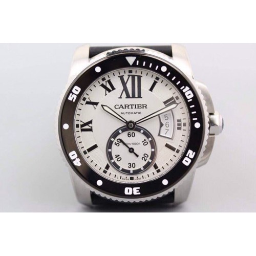 Calibre de Cartier Diver TF 1:1 Best Edition SS White Dial on Black Rubber Strap MIYOTA Movement