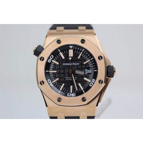 Audemars Piguet Royal Oak Offshore Diver V7 RG Black Dial on Black Rubber Strap A2824