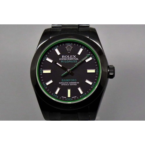 Rolex Milgauss BAMFORD JF 1:1 Green Sapphire Black Dial on PVD Bracelet A2824