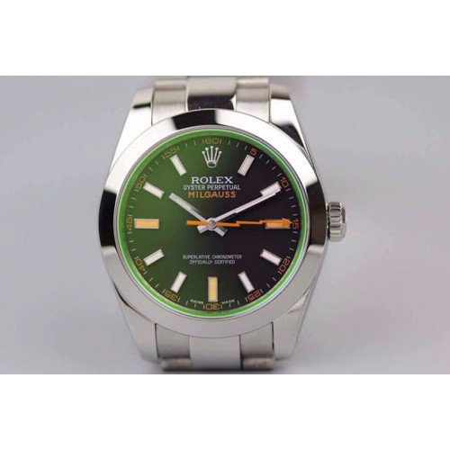 Rolex Milgauss 116400 GV JF 1:1 Green Sapphire Black Dial on SS Bracelet A2824