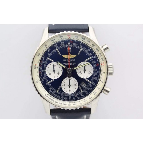 Breitling Navitimer 01 1:1 SS Blue Dial on Blue Leather Strap A7750
